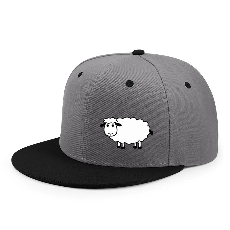 Sheep Pattern Baseball Cap - Adjustable Flat Brim Unisex Street Style Hat