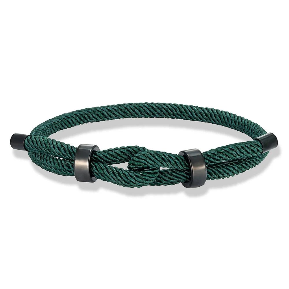 Adjustable Rope Bracelet Black Steel Charm, Waterproof & Durable deideas