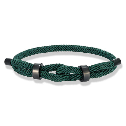 Adjustable Rope Bracelet Black Steel Charm, Waterproof & Durable