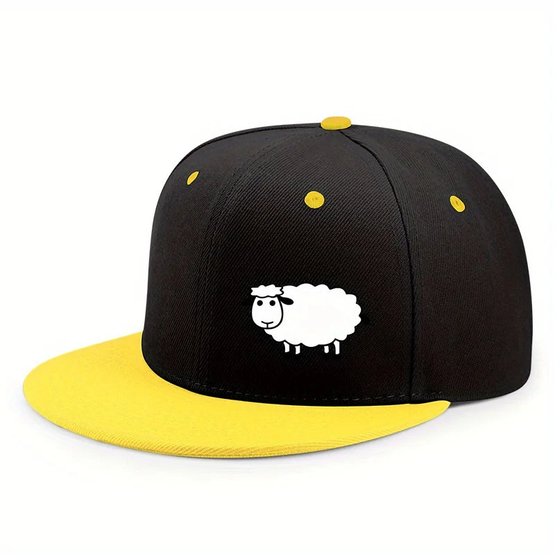 Sheep Pattern Baseball Cap - Adjustable Flat Brim Unisex Street Style Hat