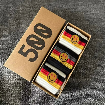 Striped Cotton Socks 3-Pack Gift Box – Unisex Skateboarding & Street Style