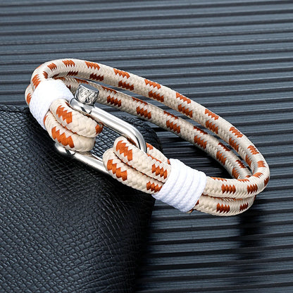 Double Strand Rope Bracelet - Stainless Steel Shackle, 4 Colors, 4 Sizes, Unisex
