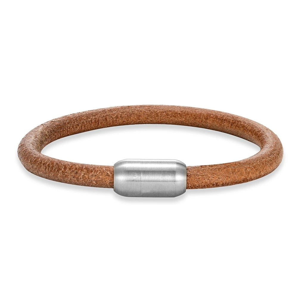 Genuine Leather Bracelet – Stainless Steel Magnetic Clasp | Men’s Vintage Style