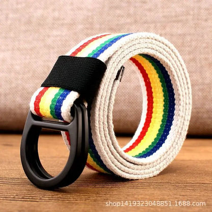 Striped Canvas Belt - Double Buckle Unisex (110-170cm)