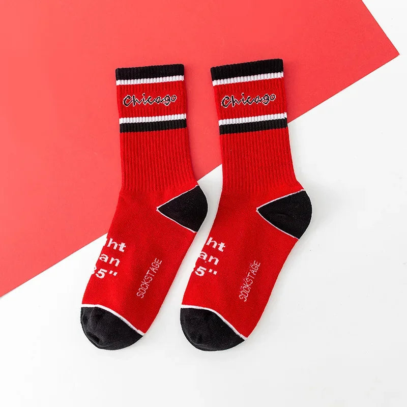 Chicago Street Crew Socks – Bold Letter Pattern, Cotton Blend