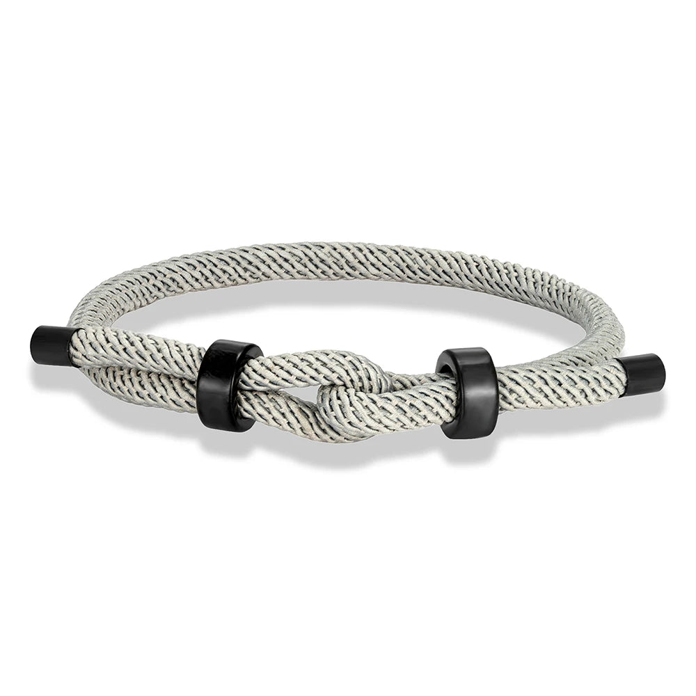 Adjustable Rope Bracelet Black Steel Charm, Waterproof & Durable