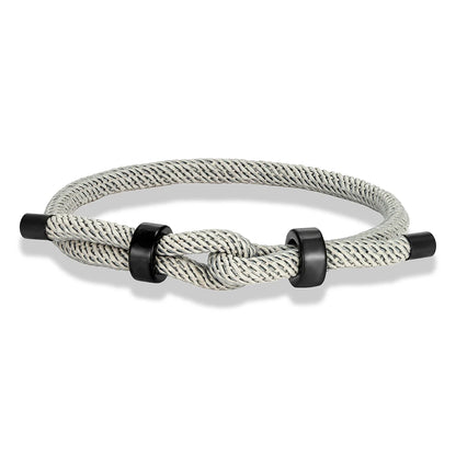 Adjustable Rope Bracelet Black Steel Charm, Waterproof & Durable