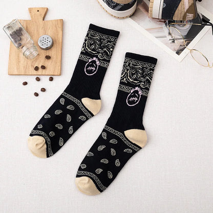 Cactus Jack White Crew Socks - Bandana Design Streetwear Cotton Blend | Men's EUR 36-43