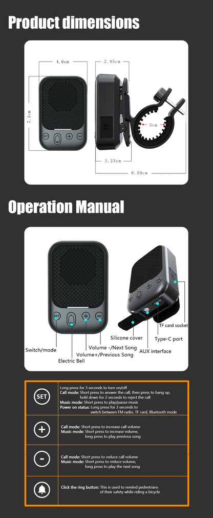 Outdoor Waterproof Portable Wireless Bluetooth Speaker 2-in-1 Multi-Functional Back Clip Cycling Soundbox with FM Radio TWS TF deideas
