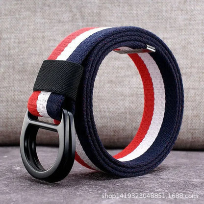 Striped Canvas Belt - Double Buckle Unisex (110-170cm)