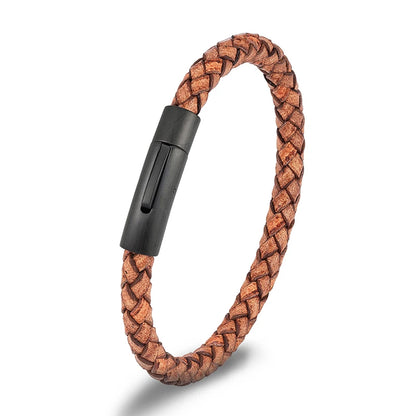 Pulsera de cuero trenzado con cierre magnético - Accesorio de golf premium