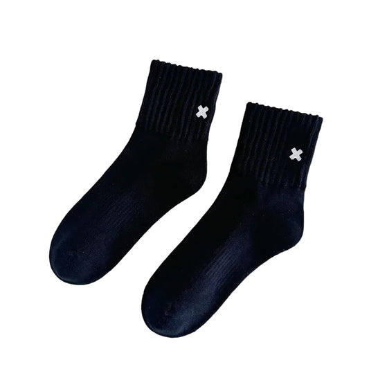Swiss Cross Ribbed Socks – Clean Embroidered Detail, Unisex Cotton Blend EU 38-44