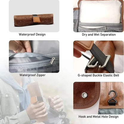 Neceser de piel premium para hombre - Kit de viaje resistente al agua