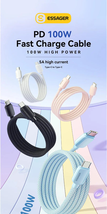 USB-C to USB-C Cable 100W - 5A Fast Charging, Braided
