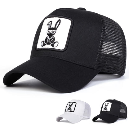 Rabbit Embroidery Baseball Cap - Mesh Trucker, Adjustable, Unisex