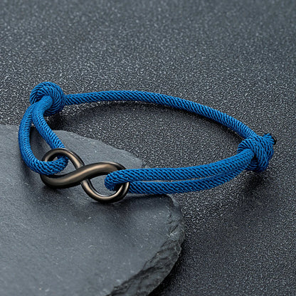 Infinity Duo Bracelet Adjustable Black Rope & Steel