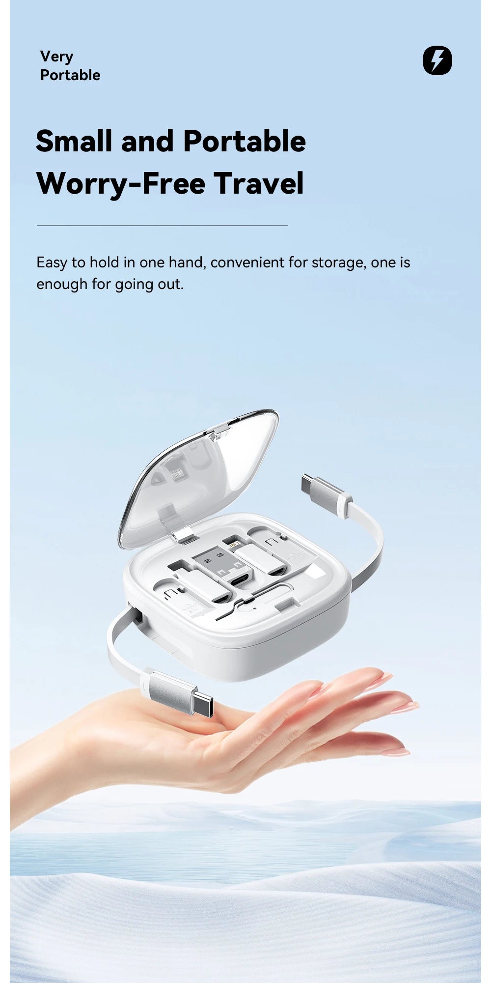 60W Fast Charger Travel Kit - 3-in-1 USB-C Cable, Storage Box & Phone Stand