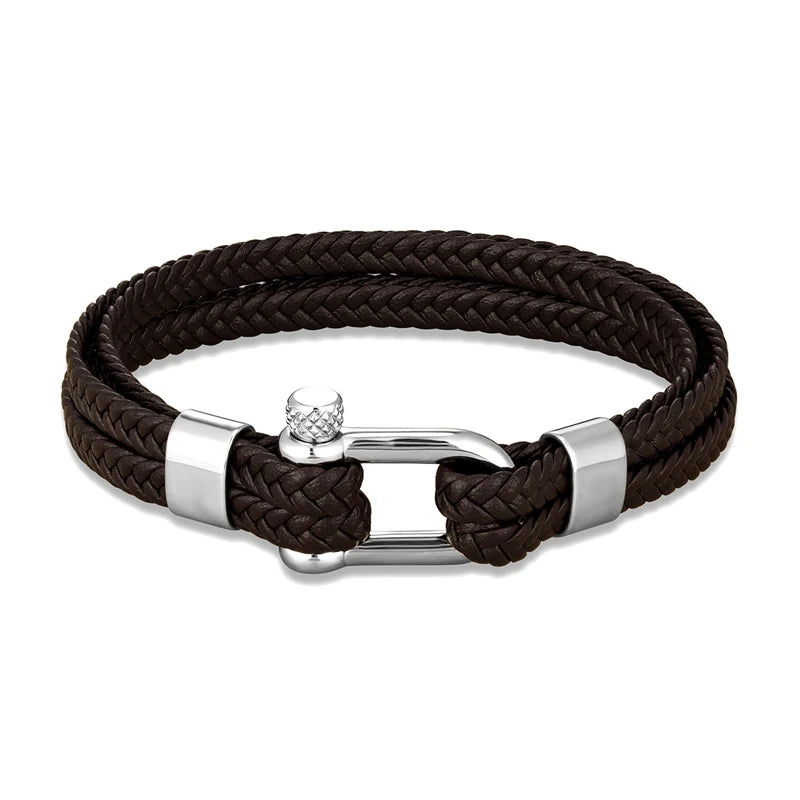Nautical Anchor Bracelet - Braided Leather, Stainless Steel