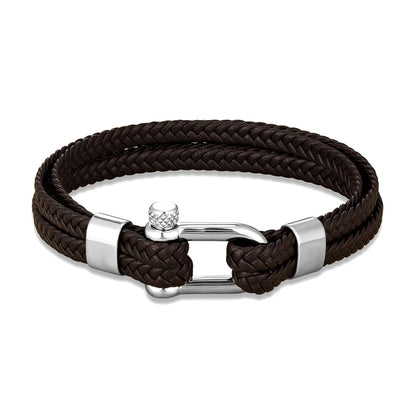Nautical Anchor Bracelet - Braided Leather, Stainless Steel
