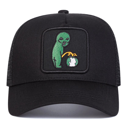 Alien Embroidery Baseball Cap - Mesh Trucker Hat Unisex