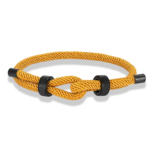 Adjustable Rope Bracelet Black Steel Charm, Waterproof & Durable
