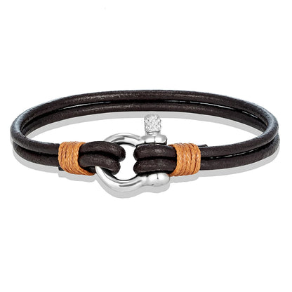 Horseshoe Shackle Leather Bracelet - Stainless Steel