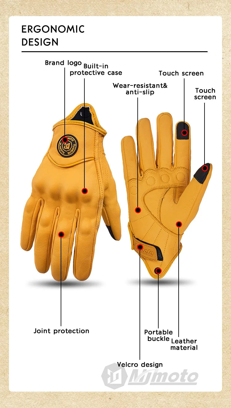 Yellow gloves with labeled features on a beige background