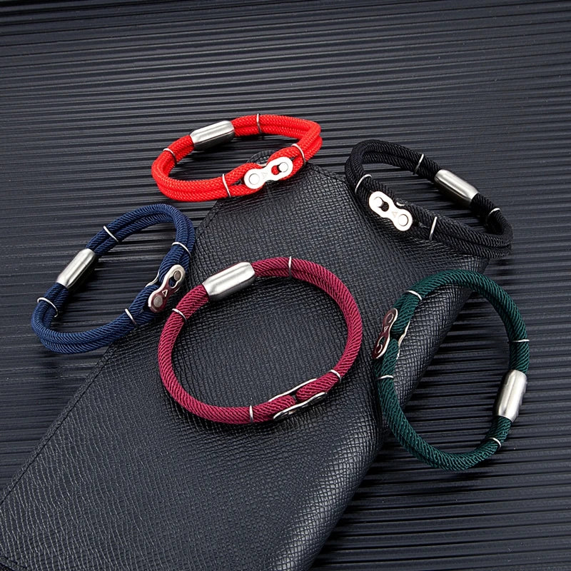 Biker Chain Magnetic Bracelet Rugged Rope & Rock Style