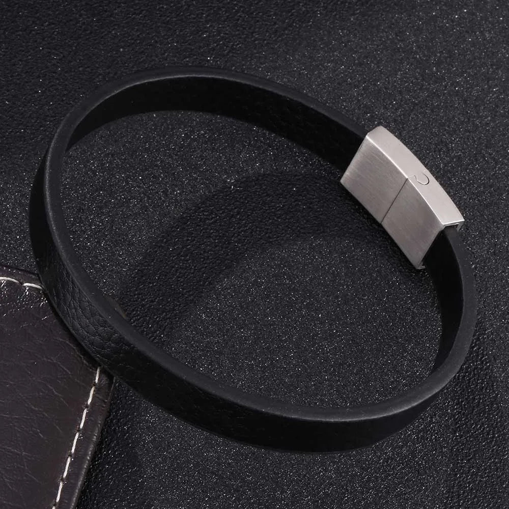 Pulsera de piel con cruz - Dije de acero inoxidable