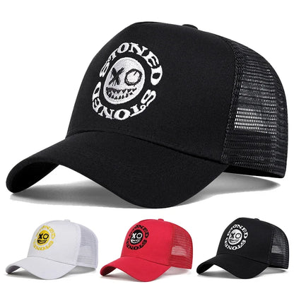 STONED Smiley Face Baseball Cap - Mesh Trucker Hat Unisex