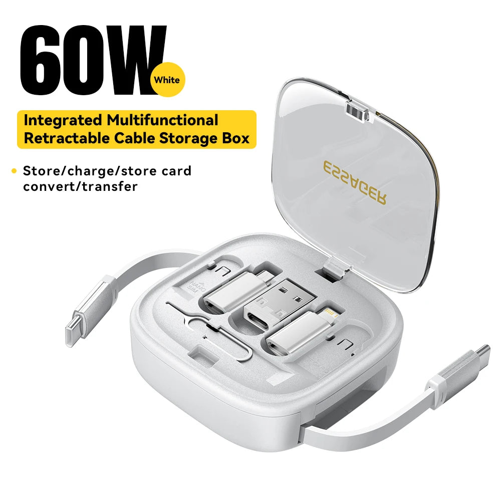 60W Fast Charger Travel Kit - 3-in-1 USB-C Cable, Storage Box & Phone Stand
