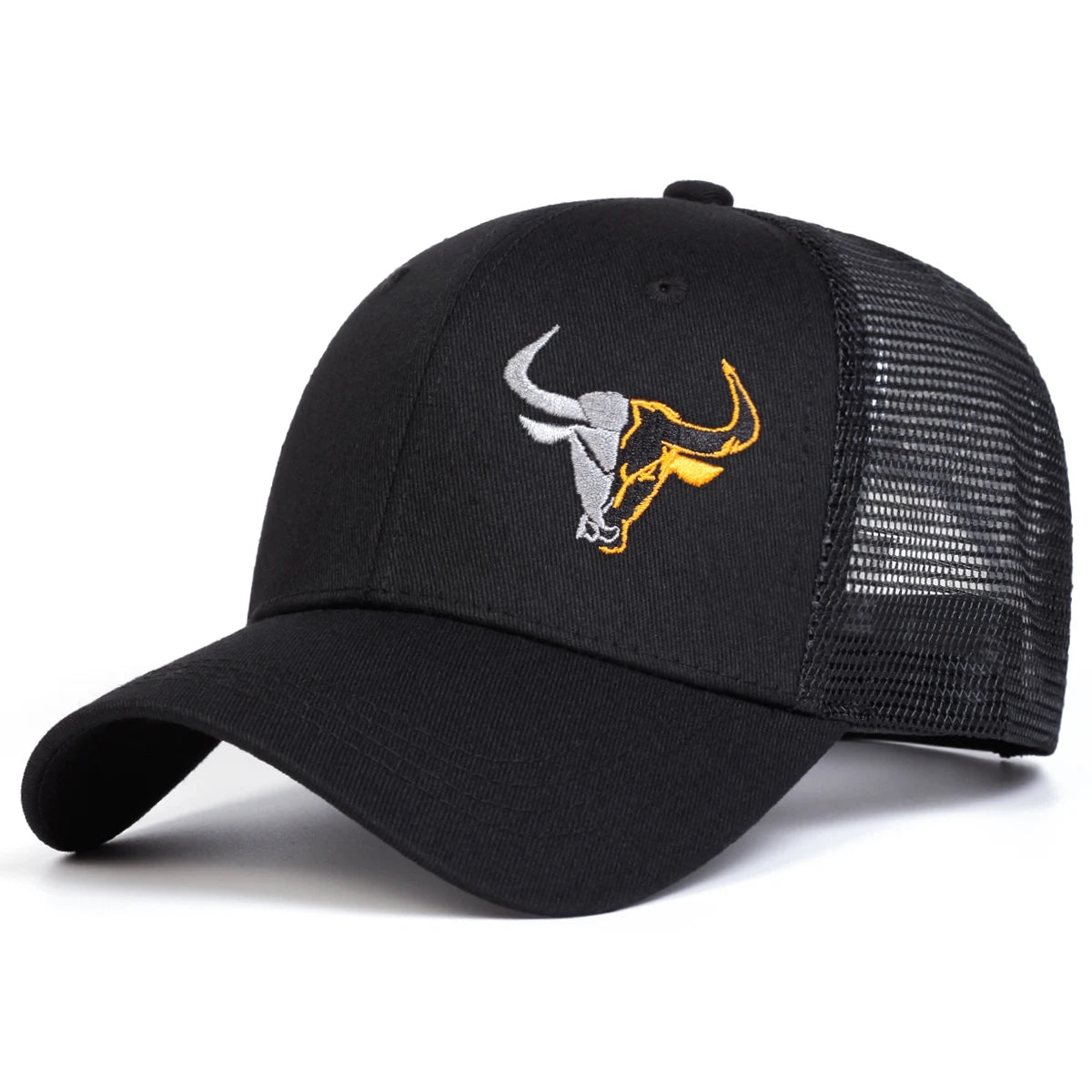Gorra de béisbol con bordado de cabeza de toro - Gorra de camionero de malla estilo rodeo occidental