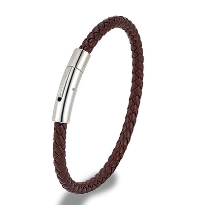 Pulsera de cuero trenzado con cierre magnético para hombre y mujer