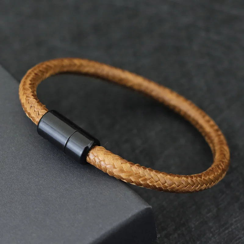 IronTide Leather and Rope Punk Bracelet with Magnetic Closure