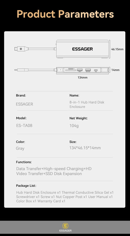 USB-C Hub 8-in-1 with SSD Storage - 4K HDMI, 100W PD, SD Card Reader | Universal Laptop Dock 2018+