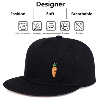 Gorra de béisbol hip-hop con bordado de zanahoria - Gorra informal ajustable