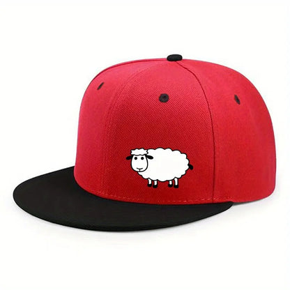 Sheep Pattern Baseball Cap - Adjustable Flat Brim Unisex Street Style Hat