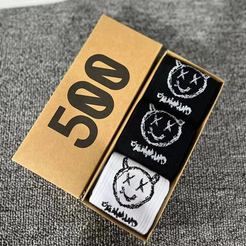 Striped Cotton Socks 3-Pack Gift Box – Unisex Skateboarding & Street Style