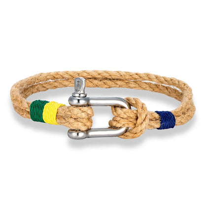 Hemp Rope Bracelet - Stainless Steel Shackle