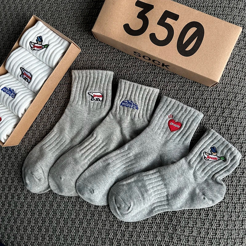Calcetines de tobillo bordados – Paquete de 4 | Mezcla de algodón unisex