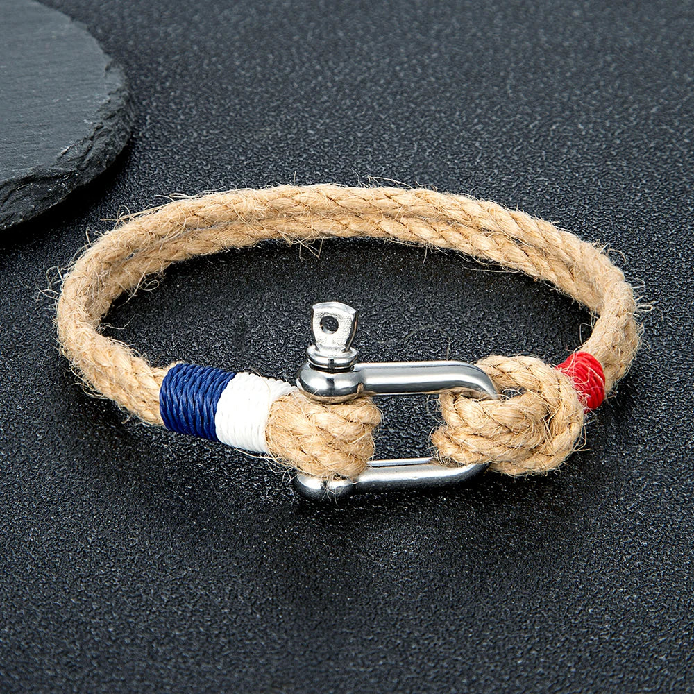 Hemp Rope Bracelet - Stainless Steel Shackle