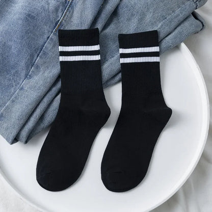 Calcetines de algodón a rayas con cuello redondo - Jacquard, 8 colores, unisex UE 36-43, estilo skate urbano