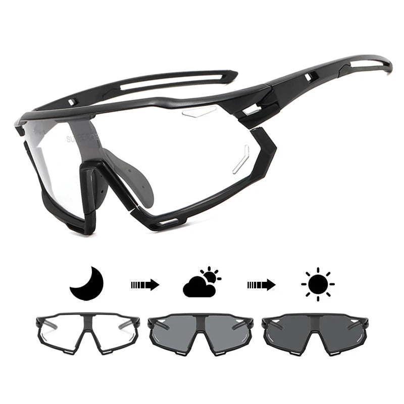 Photochromic Cycling Sunglasses - UV400, 152mm Wide, CE Certified, With/Without Case