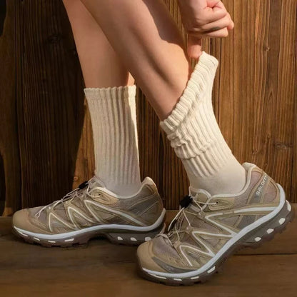 Calcetines Retro Gruesos de Algodón – Tripulantes de Punto de Media Caña para Hombre (Negro / Beige / Café)