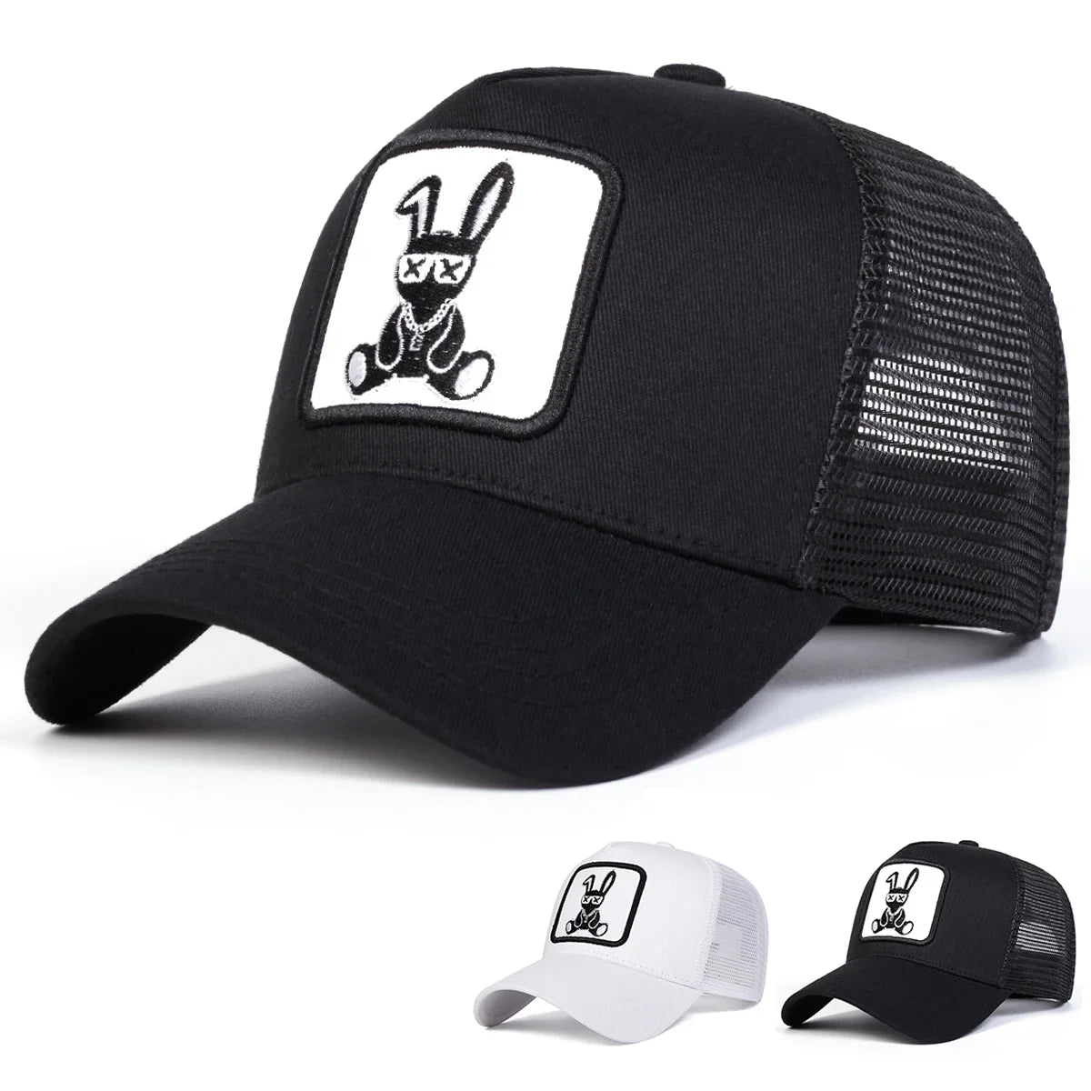 Rabbit Embroidery Baseball Cap - Mesh Trucker, Adjustable, Unisex