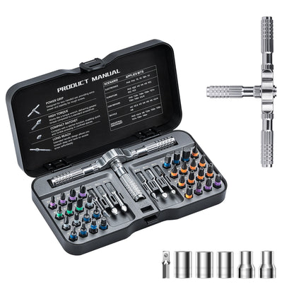 66-in-1 Magnetic Ratchet Screwdriver Set - T-Handle, Chrome-Vanadium, 66 Bits