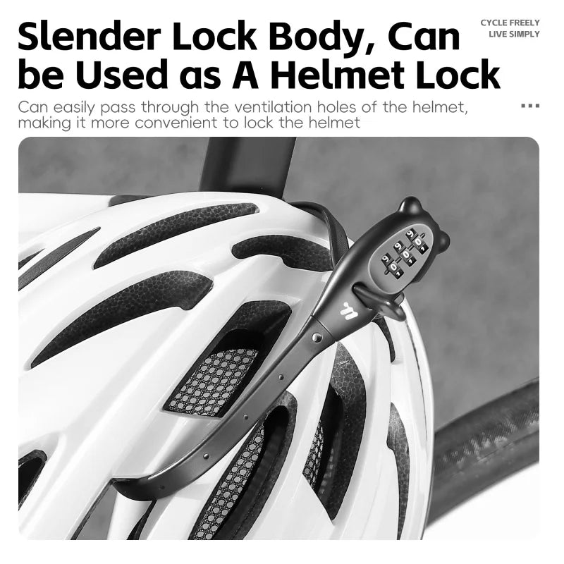 Candado de Combinación con Cable Portátil - Aleación de Zinc, 3 Dígitos, 31cm y 53cm, Casco y Bicicleta
