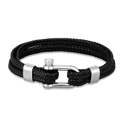 Nautical Anchor Bracelet - Braided Leather, Stainless Steel