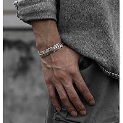 Wild Spirit Feather Cuff  Adjustable Silver Bracelet for Men