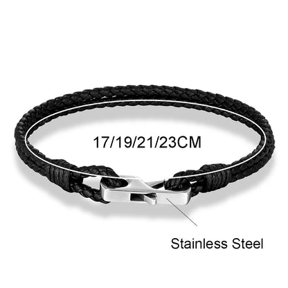 Pulsera de piel auténtica de 3 mm – Hebilla cuadrada de acero 316L | Estilo clásico para hombre